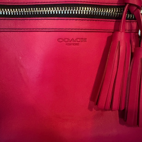 Coach Colorblock Leather Tote in Navy Blue and Hot Pink with Dark Brown Handles - Picture 6 of 6